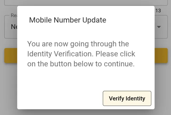 SASSA identity verification pop-up for changing contact details.