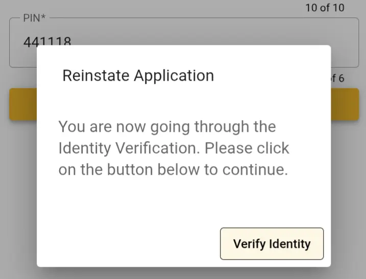 SASSA identity verification pop-up before reinstating an application.