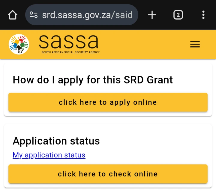 Clicking the apply online button on the SRD grant page.