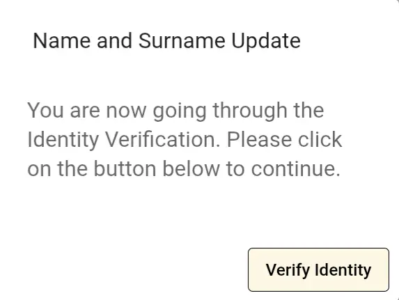 SASSA identity verification pop-up before updating a name and surname.